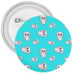 Azure Blue And Crazy Kitties Pattern, Cute Kittens, Cartoon Cats Theme 3  Buttons by Casemiro