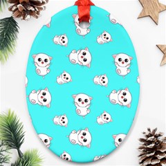 Azure Blue And Crazy Kitties Pattern, Cute Kittens, Cartoon Cats Theme Ornament (oval) by Casemiro