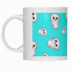 Azure Blue And Crazy Kitties Pattern, Cute Kittens, Cartoon Cats Theme White Mugs by Casemiro