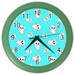 Azure blue and Crazy kitties pattern, cute kittens, cartoon cats theme Color Wall Clock Front