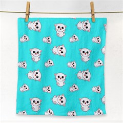 Azure Blue And Crazy Kitties Pattern, Cute Kittens, Cartoon Cats Theme Face Towel by Casemiro