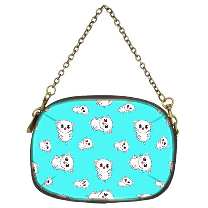 Azure blue and Crazy kitties pattern, cute kittens, cartoon cats theme Chain Purse (One Side)