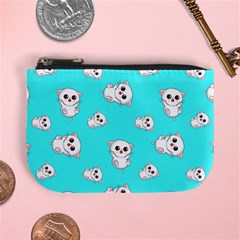 Azure Blue And Crazy Kitties Pattern, Cute Kittens, Cartoon Cats Theme Mini Coin Purse by Casemiro