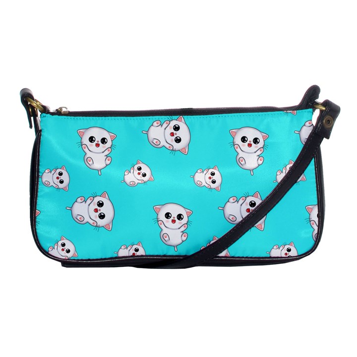 Azure blue and Crazy kitties pattern, cute kittens, cartoon cats theme Shoulder Clutch Bag