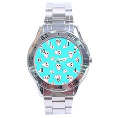 Azure Blue And Crazy Kitties Pattern, Cute Kittens, Cartoon Cats Theme Stainless Steel Analogue Watch by Casemiro