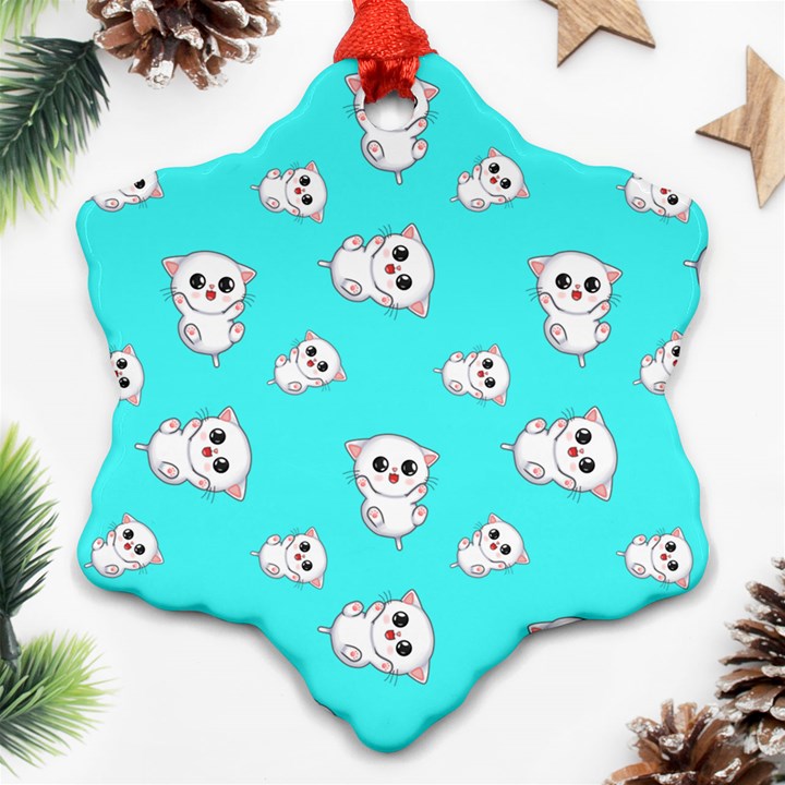 Azure blue and Crazy kitties pattern, cute kittens, cartoon cats theme Ornament (Snowflake)