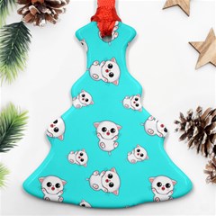 Azure Blue And Crazy Kitties Pattern, Cute Kittens, Cartoon Cats Theme Christmas Tree Ornament (two Sides) by Casemiro