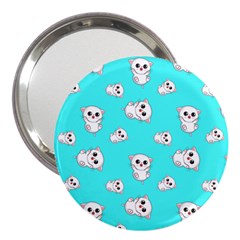 Azure Blue And Crazy Kitties Pattern, Cute Kittens, Cartoon Cats Theme 3  Handbag Mirrors by Casemiro