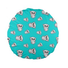 Azure Blue And Crazy Kitties Pattern, Cute Kittens, Cartoon Cats Theme Standard 15  Premium Flano Round Cushions by Casemiro