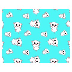 Azure Blue And Crazy Kitties Pattern, Cute Kittens, Cartoon Cats Theme Double Sided Flano Blanket (medium)  by Casemiro