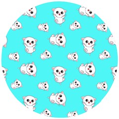 Azure Blue And Crazy Kitties Pattern, Cute Kittens, Cartoon Cats Theme Wooden Puzzle Round by Casemiro