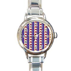 Colorful Triangles Pattern, Retro Style Theme, Geometrical Tiles, Blocks Round Italian Charm Watch by Casemiro