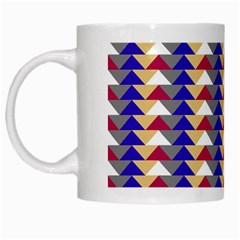 Colorful Triangles Pattern, Retro Style Theme, Geometrical Tiles, Blocks White Mugs by Casemiro