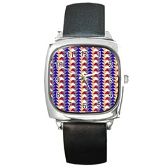 Colorful Triangles Pattern, Retro Style Theme, Geometrical Tiles, Blocks Square Metal Watch by Casemiro