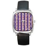 Colorful triangles pattern, retro style theme, geometrical tiles, blocks Square Metal Watch Front