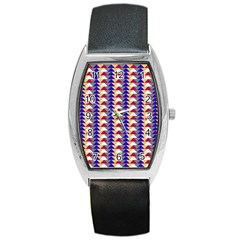 Colorful Triangles Pattern, Retro Style Theme, Geometrical Tiles, Blocks Barrel Style Metal Watch by Casemiro