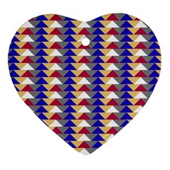 Colorful Triangles Pattern, Retro Style Theme, Geometrical Tiles, Blocks Heart Ornament (two Sides) by Casemiro