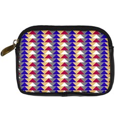 Colorful Triangles Pattern, Retro Style Theme, Geometrical Tiles, Blocks Digital Camera Leather Case by Casemiro