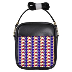 Colorful Triangles Pattern, Retro Style Theme, Geometrical Tiles, Blocks Girls Sling Bag by Casemiro