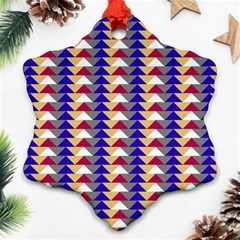 Colorful Triangles Pattern, Retro Style Theme, Geometrical Tiles, Blocks Snowflake Ornament (two Sides) by Casemiro