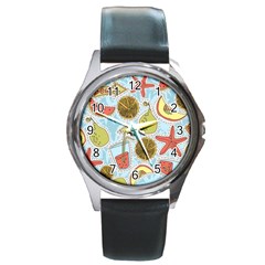 Tropical Pattern Round Metal Watch