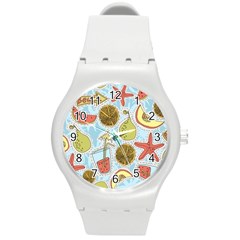 Tropical Pattern Round Plastic Sport Watch (m) by GretaBerlin