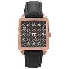 Moth Pattern Rose Gold Leather Watch 