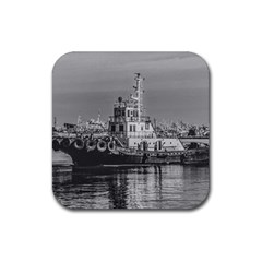 Tugboat At Port, Montevideo, Uruguay Rubber Coaster (square)  by dflcprintsclothing