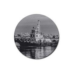 Tugboat At Port, Montevideo, Uruguay Rubber Round Coaster (4 Pack)  by dflcprintsclothing