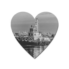 Tugboat At Port, Montevideo, Uruguay Heart Magnet by dflcprintsclothing