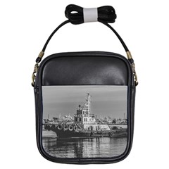 Tugboat At Port, Montevideo, Uruguay Girls Sling Bag by dflcprintsclothing