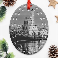 Tugboat At Port, Montevideo, Uruguay Oval Filigree Ornament (two Sides) by dflcprintsclothing