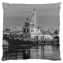 Tugboat At Port, Montevideo, Uruguay Large Cushion Case (one Side) by dflcprintsclothing