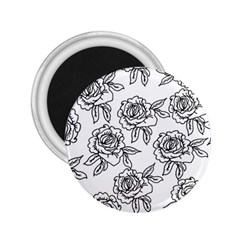 Line Art Black And White Rose 2 25  Magnets