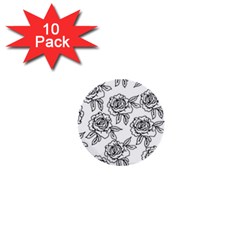 Line Art Black And White Rose 1  Mini Buttons (10 Pack) 