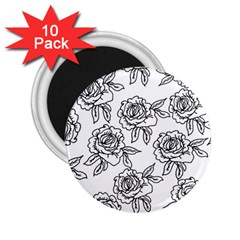 Line Art Black And White Rose 2 25  Magnets (10 Pack) 