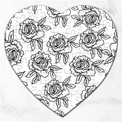 Line Art Black And White Rose Jigsaw Puzzle (heart)