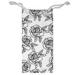 Line Art Black And White Rose Jewelry Bag