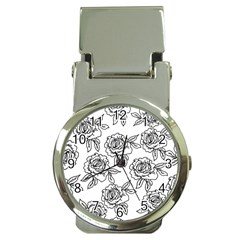 Line Art Black And White Rose Money Clip Watches