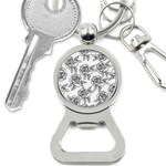 Line Art Black And White Rose Bottle Opener Key Chain Front