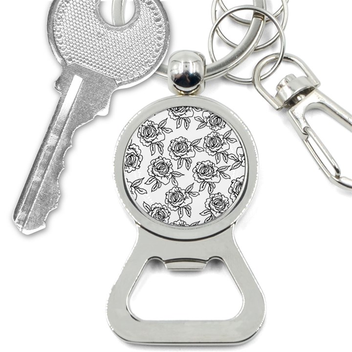 Line Art Black And White Rose Bottle Opener Key Chain