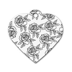 Line Art Black And White Rose Dog Tag Heart (one Side)