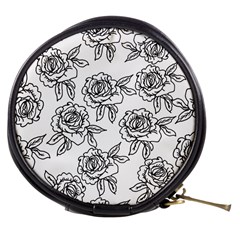 Line Art Black And White Rose Mini Makeup Bag by MintanArt