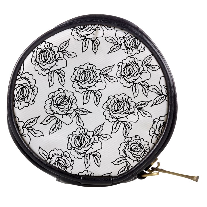 Line Art Black And White Rose Mini Makeup Bag