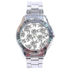 Line Art Black And White Rose Stainless Steel Analogue Watch