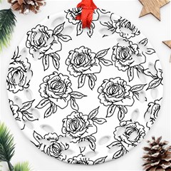 Line Art Black And White Rose Ornament (round Filigree)