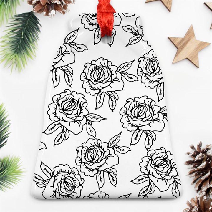 Line Art Black And White Rose Ornament (Bell)