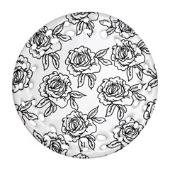 Line Art Black And White Rose Round Filigree Ornament (two Sides) by MintanArt