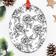 Line Art Black And White Rose Ornament (oval Filigree)