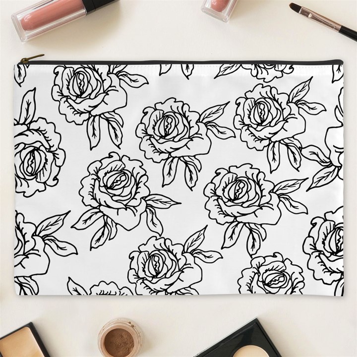 Line Art Black And White Rose Cosmetic Bag (XXXL)